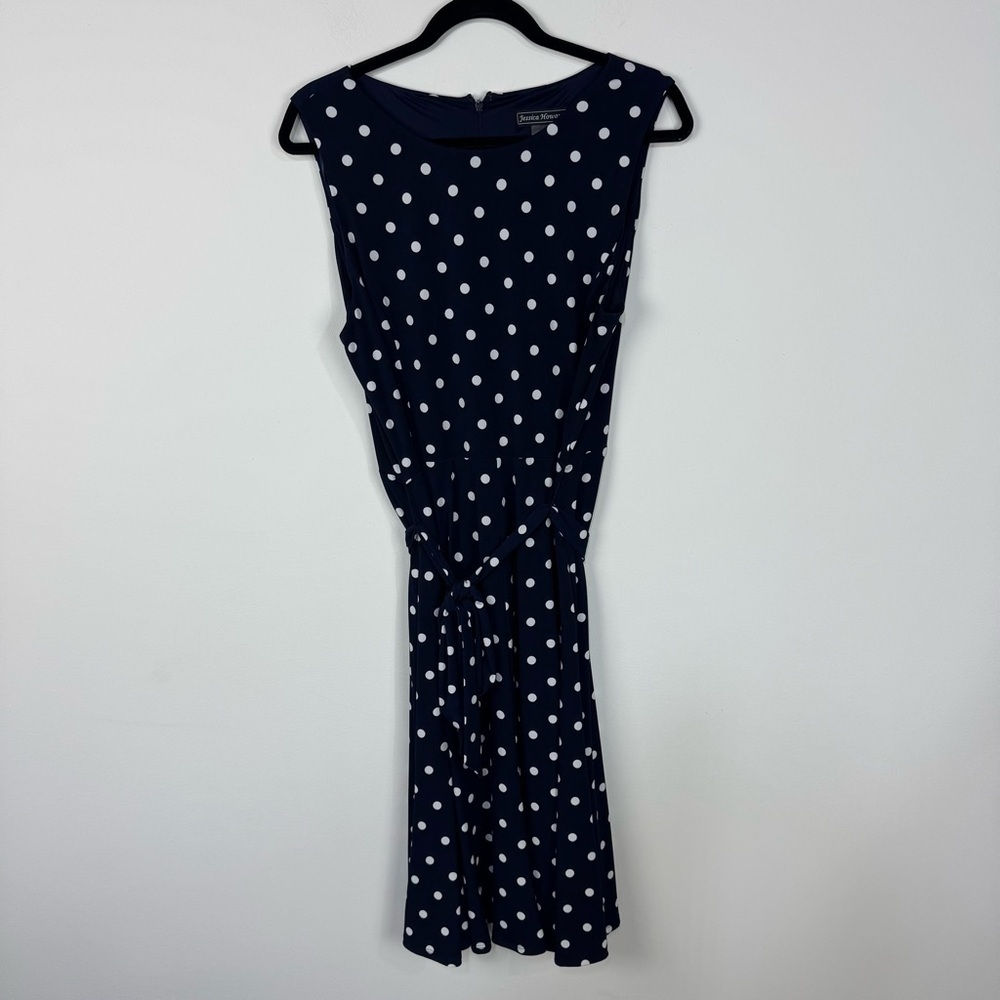 Jessica Howard Navy White Polka Dot Mini Dress Tie Waist